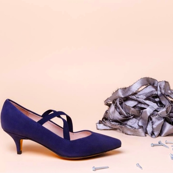 Navy Suede Kitten Heels - Picture 1 of 5